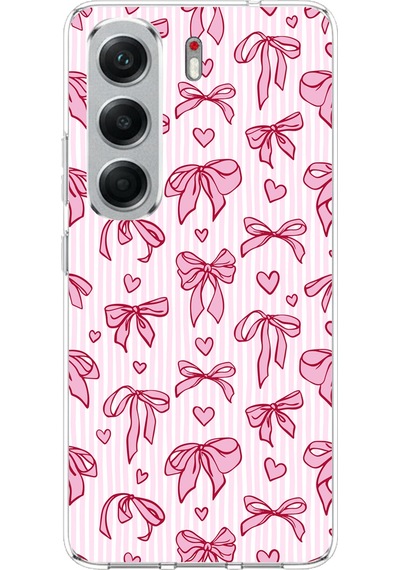 Tecno Camon 40 Uyumlu Pembe Fiyonk Ve Kalp Desenli Baskılı Silikon Kılıf Renkli