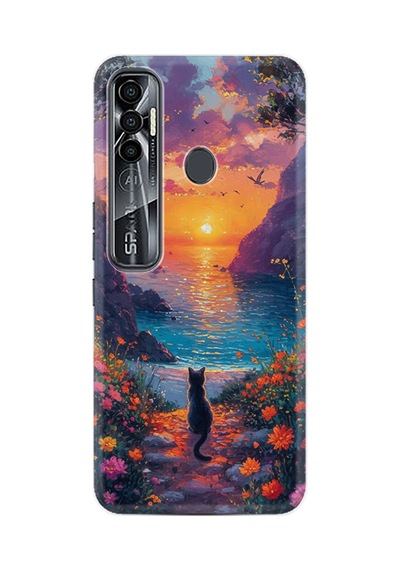 Tecno Spark 7 Pro Kılıf Boutique Baskılı Resimli Manzara Kedi Pcode -096