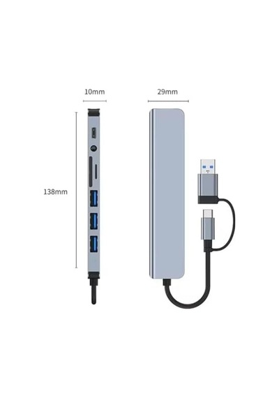1060 8 İn 2 Usb-c & Usb 3.0 Hub Çoklayıcı Usb, Type-c, Sd/tf Ve Aux Çevirici X Usb 3.0: 5gbps Ultra