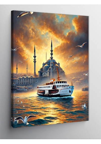 Kanvas Tablo İstanbul Da Gün Batımı Ve Vapur 100cmx140cm