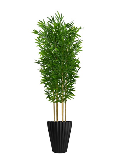 Yapay Bambu Ağaç 150 Cm 6 Dallı Yogun Yaprak Lilyum Siyah Saksı Yeşil
