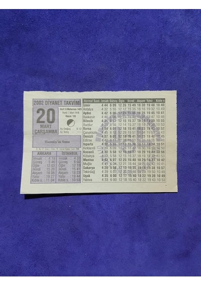 20 Mart 2002 Takvim Yaprağı - Nostalji Koleksiyonluk Takvim Yaprağı