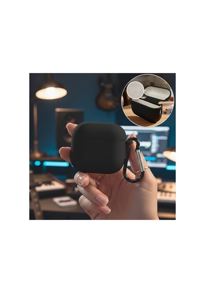 Caseonn Apple Airpods Uyumlu 5 Kılıf Askı Aparatlı Lansman Siyah