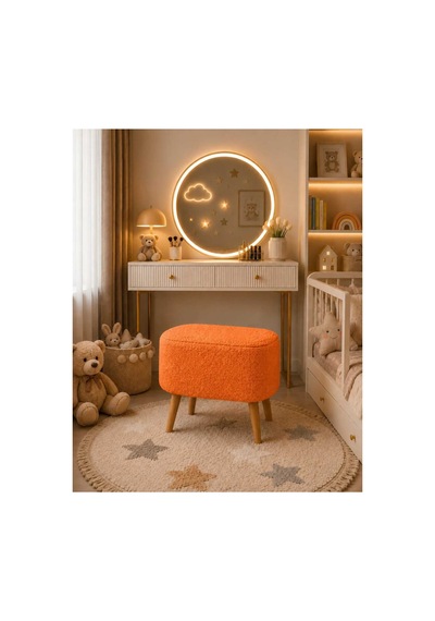 Pufly Peluş Çok Amaçlı Dekoratif Puf Koltuk Dekoratif Puf Ahşap Ayaklı Puf 30x60 Turuncu Turuncu