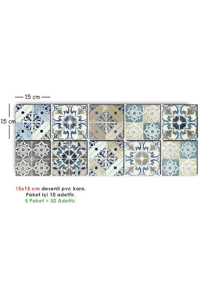Kendinden Yapışkanlı Fas 4 Desenli Pvc Karo 15x15 Cm 5 Li Paket