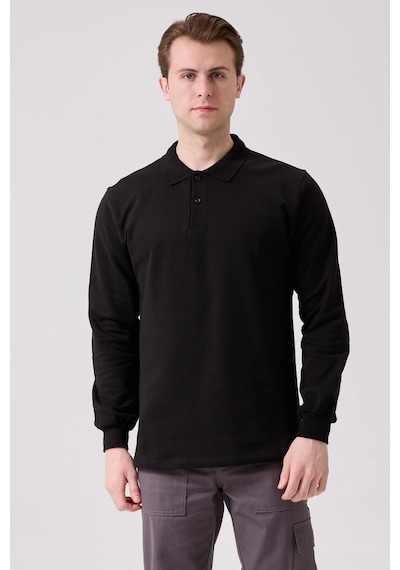 Galanthus Polo Sweat Uzun Kollu Pamuklu Sweatshirt İş Ve Günlük Kullanım İçin Siyah