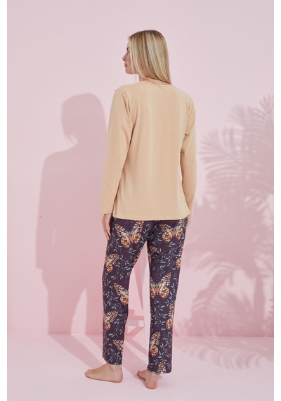 Siyah İnci Pamuklu Örme Pijama Takım 24240180 Ten Rengi