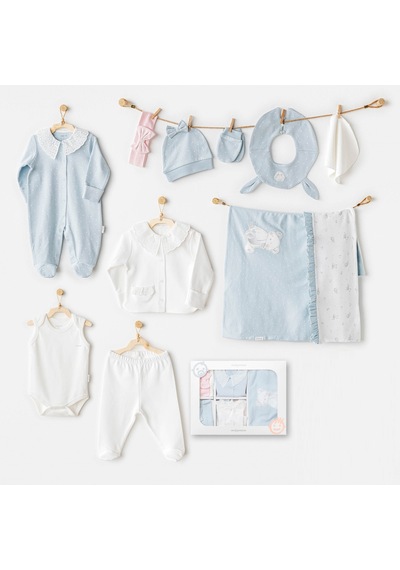 Andywawa Bebek Hastane Çıkışı 10 Pcs Newborn Set Cuddly Bunny Bear Blue Mavi