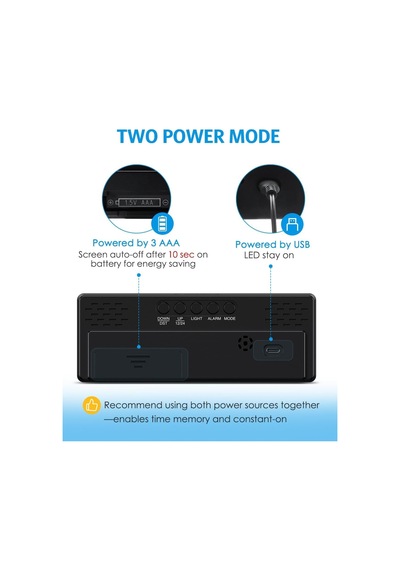 Acetech Aynalı Termometre Alarm Takvimli Led Dijital Modern Masa Saati/adpt Diğer