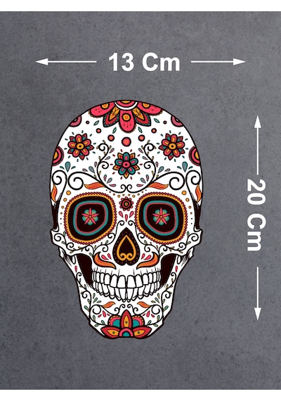 Çiçek Desenli Kurukafa Sticker - Araba Oto Araç Motosiklet Karavan Sticker - 00077 20x13 Cm