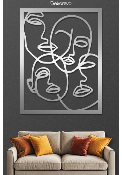 Yüzler Metal Duvar Tablosu - Metal Duvar Sanatı - Krom - 40 X 50 Cm