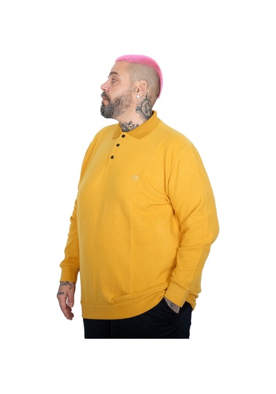 Mode Xl Büyük Beden Erkek Nakışlı Selanik Polo Sweatshirt 20440 Hardal Hardal