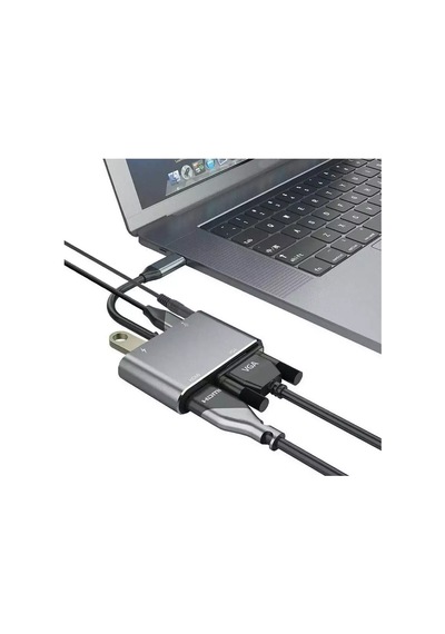 Thentech Usb C'den 4k Hdmı Vga Adaptörü Usb 3.0 Şarj Güç Portu İle All-in-one Hub Görüntü Aktarma Adaptörü