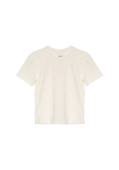 Bisiklet Yaka Basic T-shirt Ekru Ekru