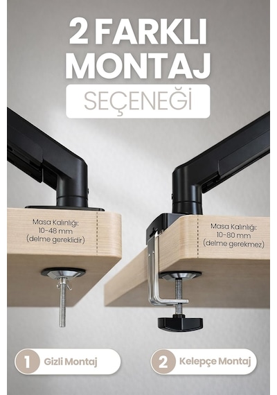 17-32 Çift Kollu Monitör Kolu Vesa Uyumlu Tam Hareketli 9+9 Kg Taşıma Kapasiteli Monitör Standı