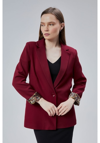 Bordo Kruvaze Yaka Kolu Katlama Detaylı Regular Vatkalı Blazer Ceket Bordo