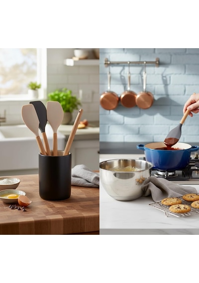 Bambu Saplı Silikon Dar Sıyırma Spatulası, Bambu Uzun Silikon Dar Spatula 27cm 3 Renk Seçenekli Taba