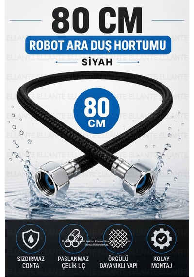 80 Cm Robot Ara Duş Hortumu Örgülü Fleksi Hortum 1/2'' Su Bağlantı Hortumu Paslanmaz Uçlu Sızdırmaz Çok Renkli
