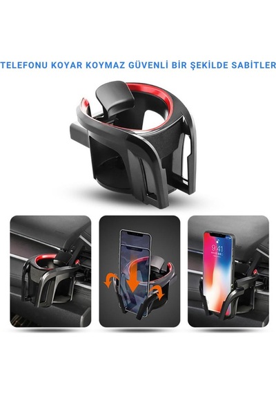 Coofbe Premıum 2in1 Araç İçi Bardak Tutucu Telefon Tutucu Araç Havalandırma Bardak Tutucu Sarsılmaz Siyah