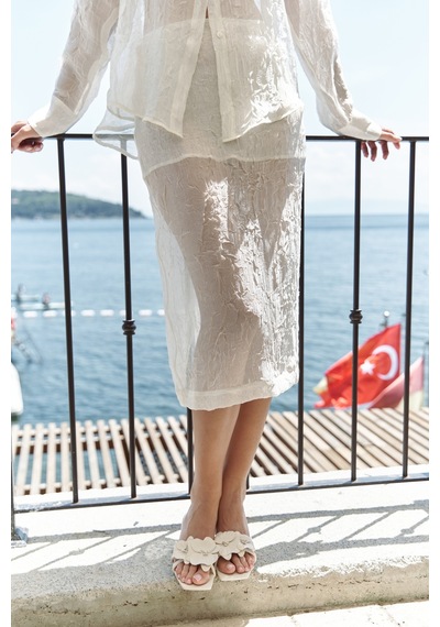 Mai Collection Mai Studios Co. Sorcha Ekru Transparan Gömlek Etek Takım Ekru