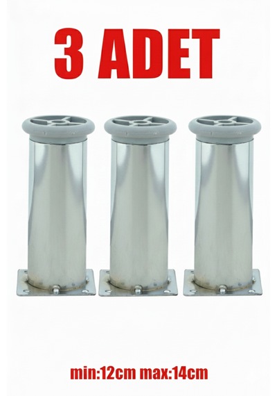 Ludıa Metal Ayarlanabilir 3 Adet Mobilya Ayağı Metal Tablalı 12cm Gri