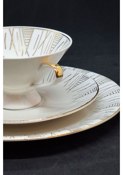 Royal Johan Seltmann Vohenstrauss İnce Porselen Çay Fincanı Ve Tabakları 3 Parça 150 Ml Bej