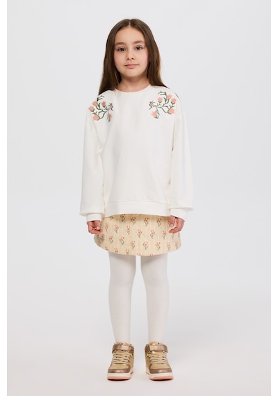 Panço Kız Çocuk Nakış Detaylı Ekru Sweatshirt 2521gk08028 Krem