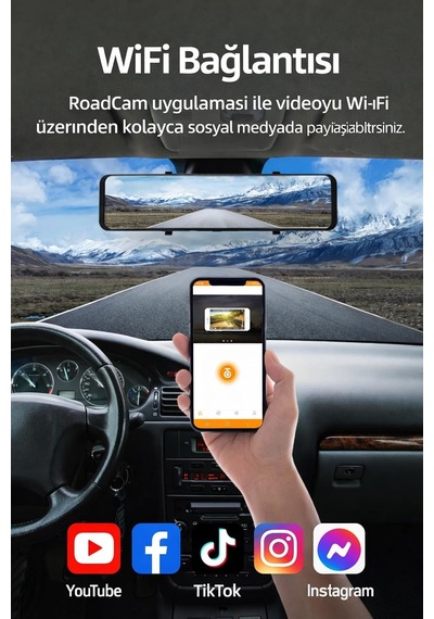 4k Aı Araç Kamerası, Ön Ve Arka Kamera, Wi-fi Bağlantılı, Sesli Kontrol, 12 İnç Dokunmatik Ekran, Loop Kayıt, G-sensör, Park Modu, Gps Yok