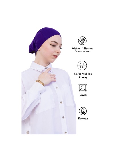Modish Group Kadın Tesettür Bone Bağcıklı Dikişsiz Penye 4 Parça Set Mor, Lila, Krem, Gül Kurusu