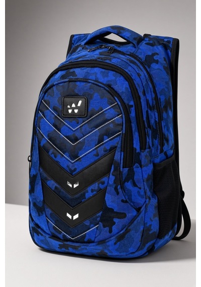 Komando Sırt Çantası Mavi Kamuflaj 3 Gözlü Kamp Ve Outdoor 46x32x18 Cm Çok Renkli
