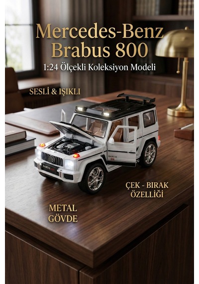 Mercedes Brabus G800 1:24 Metal Model Araba - Sesli Işıklı, Çek Bırak, Açılan Kapılar - Beyaz