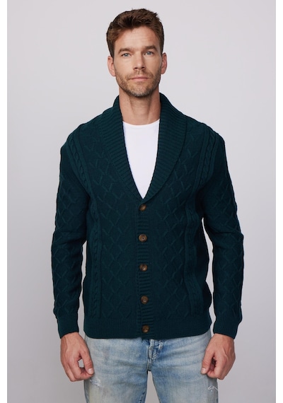 Tudors Erkek Slim Fit Dar Kesim Desenli Yumuşak Dokulu Düğmeli Yeşil Hırka-28816 Yeşil