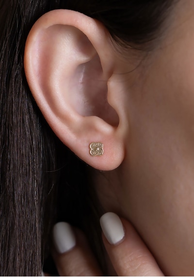 14 Ayar Altın Minimal Yonca Küpe 0,6 Mm Sarı Altın