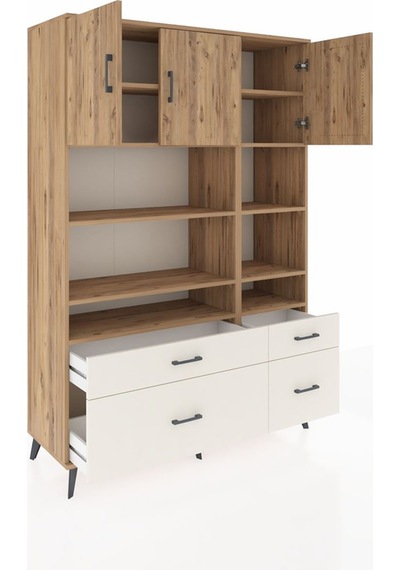 Hyperion Dolap 10 Raflı 4 Çekmeceli 3 Kapaklı 132x44x195 Çam-... Çam