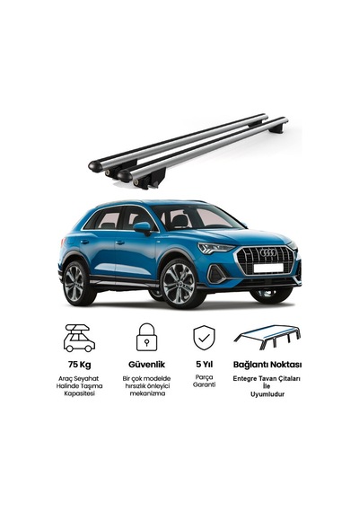 Kanca Audi Q3 2019 Ve Sonrası Uyumlu Gri Kilitli Ara Atkı 120cm Port Bagaj Tavan Barı