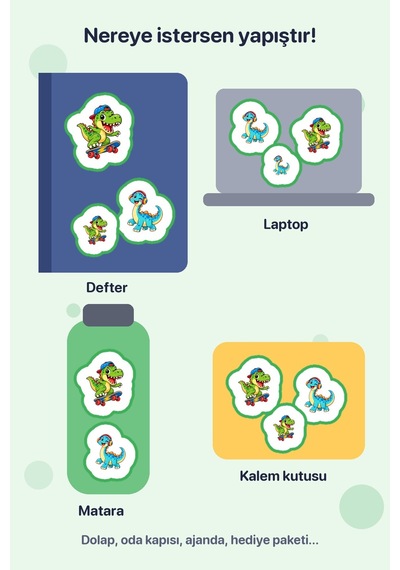 Dinozorlar İş Başında 2 Adet Dev Dinozor Sticker Çıkartma A4 Laptop Etiketi Çok Renkli