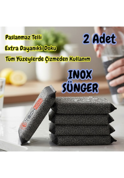 Technow Paslanmaz Çelik Sihirli Inox Yağ Ve Kir Çözücü Tel Bulaşık Süngeri 2 Adet
