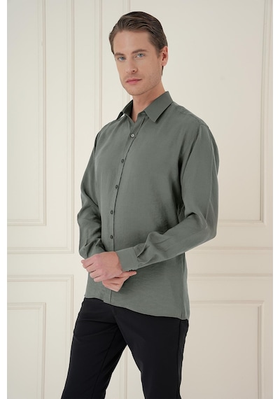 Efor Slim Fit %100 Modal Uzun Kol Klasik Haki Gömlek Gk 743 Haki