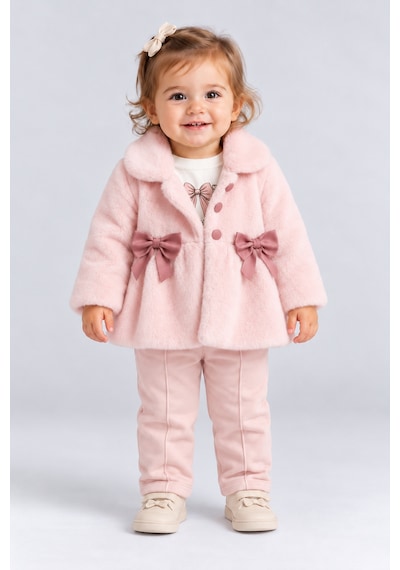 Ahengim Kız Bebek Peluş Mont Fiyonklu Düğmeli Yumuşak Dokulu Kışlık Ceket Ak8548 Pembe