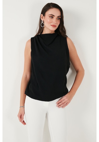 Lela Slim Fit Dik Yaka Omuz Büzgülü Bayan Bluz 6527836 Siyah