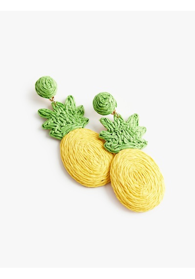 Koton Sallantılı Hasır Ananas Küpe - Koton X Sibil Çetinkaya Sarı 6sak71171aa