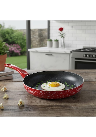 Lotus 26 Cm Sevgililer Günü Özel Seri Kırmızı Kırçıl Granit Efektli Yapışmaz Kızartma Tavası Belirtilmemiş