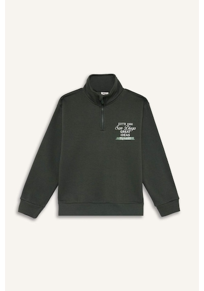 Defacto Erkek Çocuk Yarım Fermuarlı İçi Yumuşak Tüylü Baskılı Sweatshirt E9600a825aukh432 Haki-kh432