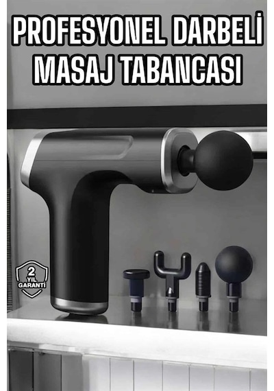 Masaj Tabancası 4 Başlıklı Kas Ve Vücut Hassasiyetları İçin Şarjlı Darbeli