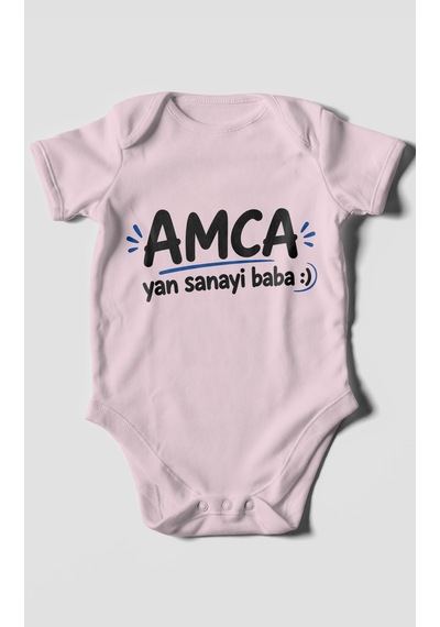 Morivokids Amca Ve Yan Sanayi Babaya Özel Kısa Kollu Bebek Body %100 Pamuk Bebe Pembe