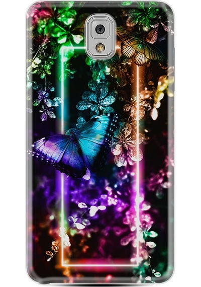 Samsung Uyumlu Galaxy Note 3 Kılıf Silikon Butterfly Neon 1684