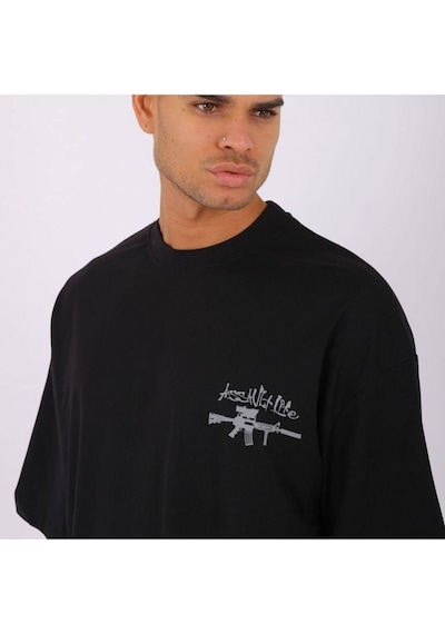 Flood Of Style Erkek Siyah Assavlt Lıfe Baskılı Oversize Bisiklet Yaka Tshirt