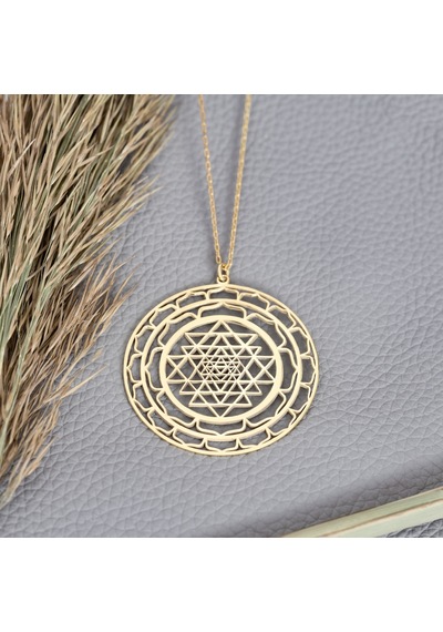 Dkmn Gümüş Yuvarlak Spiral Sri Yantra Sembol Gümüş Kolye