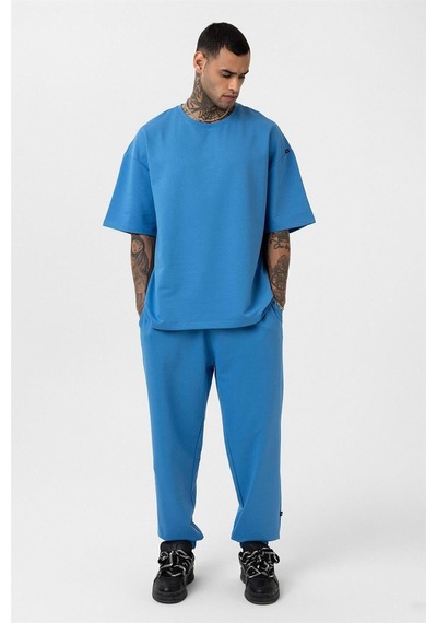 Paça Lastikli Basic Oversize Eşofman Takımı Mavi