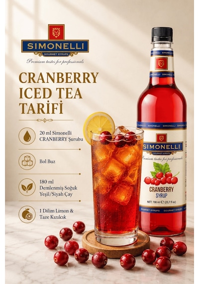 Simonelli Kızılcık Cranberry Aromalı Kahve ve Kokteyl Şurubu 700 ML + Pompa